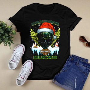 Hd Oregon Ducks Santa Skull Snowman Holiday T-Shirt