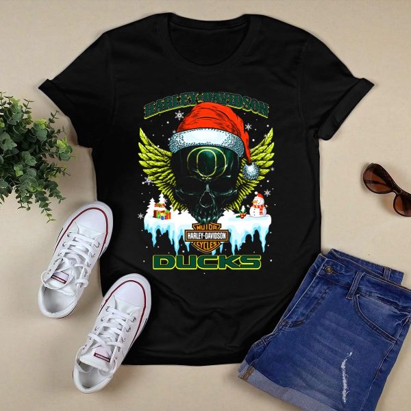 HD Oregon Ducks Santa Skull Snowman Holiday T Shirt 1