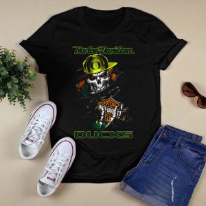 Hd Oregon Ducks Skull Motorcycle T-Shirt