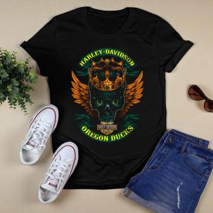 Hd Oregon Ducks Skull With Crown And Wings T-Shirt