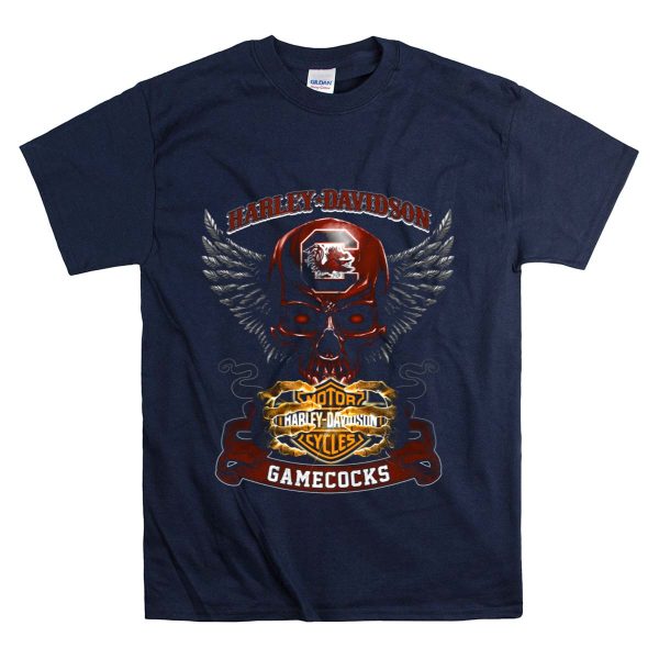HD South Carolina Gamecocks Motorcycles Winged Skull T Shirt 1 Navy