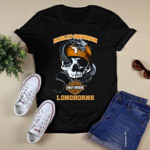 Hd Texas Longhorns Skull And Snake Motorcycle Cycles T-Shirt