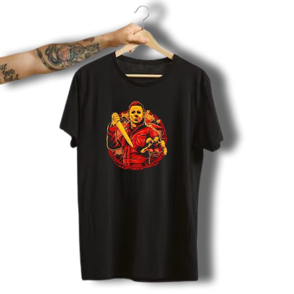 Haddonfield Horror Michael Myers With Knife Halloween Scene T Shirt t shirt 1