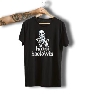 Haepi Haelèôwin Happy Halloween Ipa Slp Speech Therapy Skeleton T-Shirt