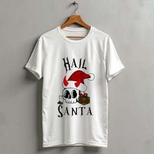 Hail Santa Skull With Devilish Santa Hat And Christmas Present T Shirt