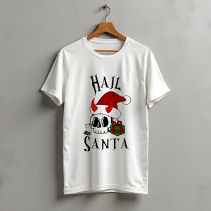 Hail Santa Skull With Devilish Santa Hat And Christmas Present T-Shirt