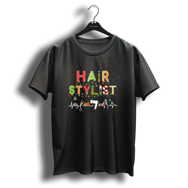 Hair Stylist Christmas Heartbeat Scissors Hairdryer Lights T Shirt 1 t shirt 1