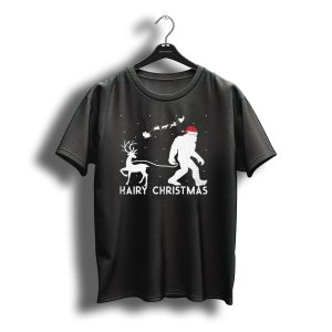 Hairy Christmas Bigfoot Santa Reindeer Snow Scene T-Shirt