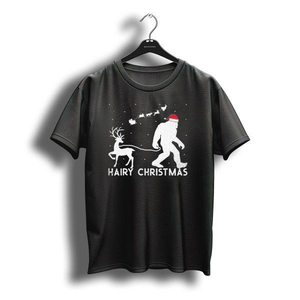 Hairy Christmas Bigfoot Santa Reindeer Snow Scene T Shirt t shirt 1
