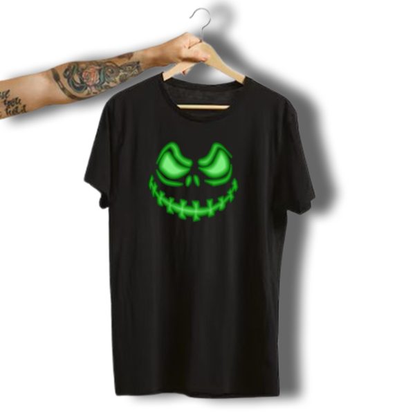 Halloween Angry Green Pumpkin Face Glowing Grin T Shirt t shirt 1