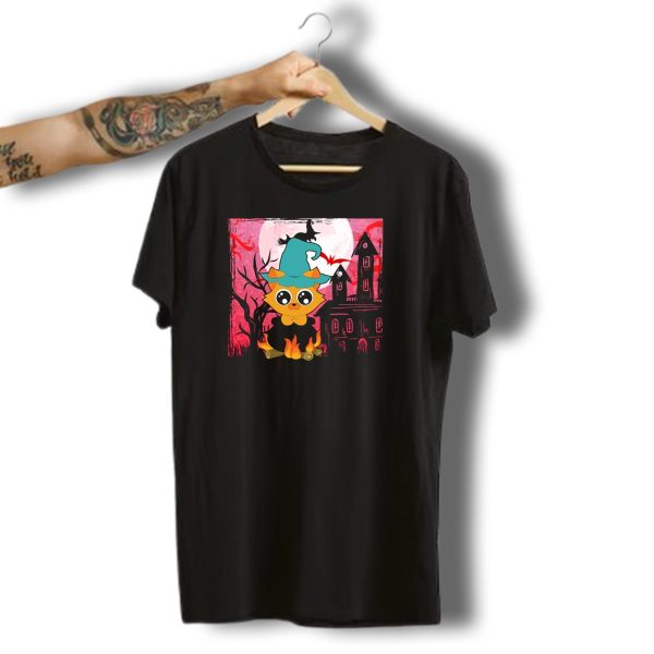 Halloween Animals Cute Cat Haunted House Moon Witch Hat T Shirt t shirt 1