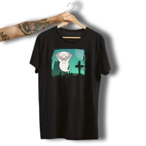 Halloween Animals Cute Ghost Dog Cemetery Scene T-Shirt