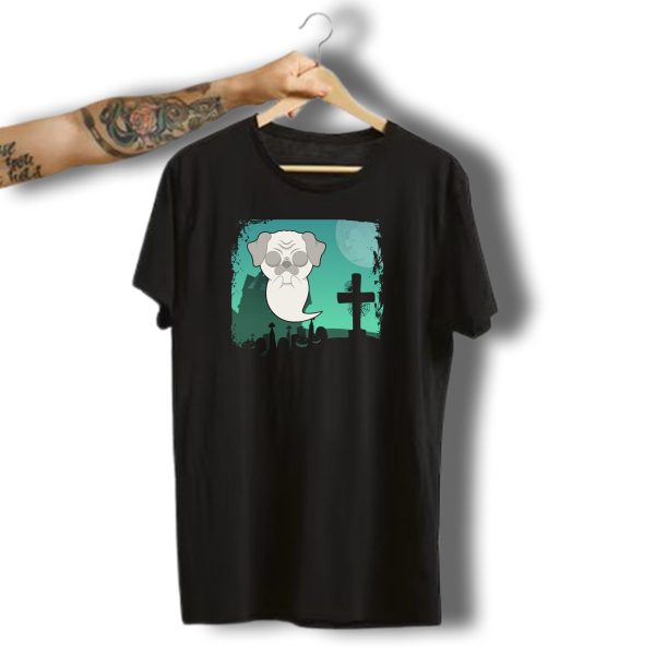 Halloween Animals Cute Ghost Dog Cemetery Scene T Shirt t shirt 1