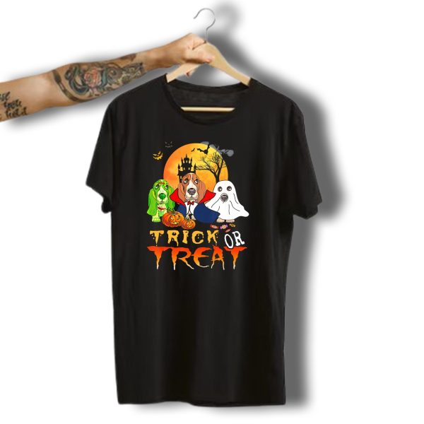 Halloween Basset Hound Trick Or Treat Vampire Ghost Pumpkins Haunted Castle Full Moon T Shirt t shirt 1 1
