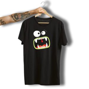 Halloween Big Monster Face With Funny Drooling Fangs Costume T-Shirt