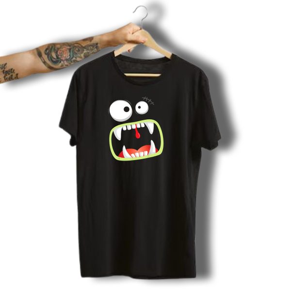 Halloween Big Monster Face With Funny Drooling Fangs Costume T Shirt t shirt 1
