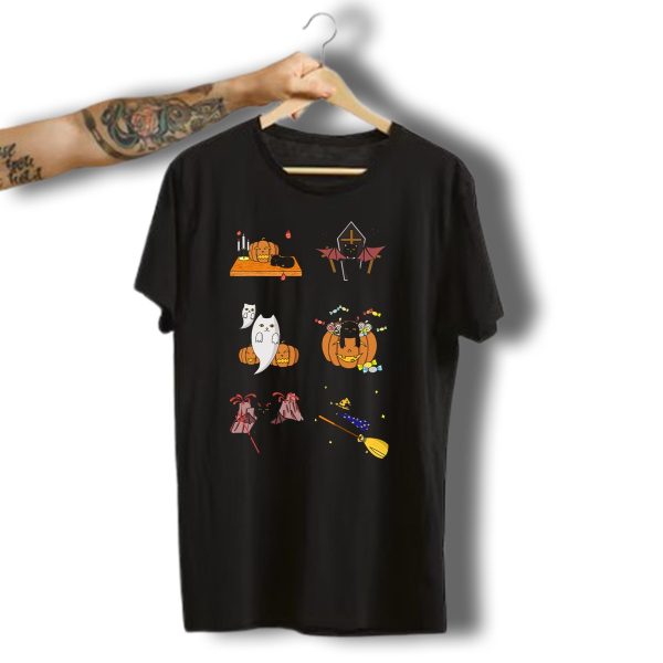 Halloween Black Cat Pumpkin Ghost Candy Bats T Shirt t shirt 1 2