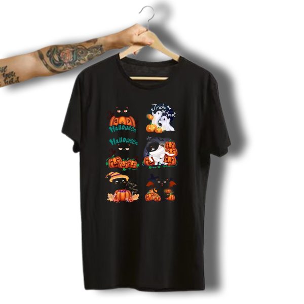 Halloween Black Cat Pumpkin Trick Or Treat Happy Halloween Ghost Cartoon T Shirt t shirt 1 2