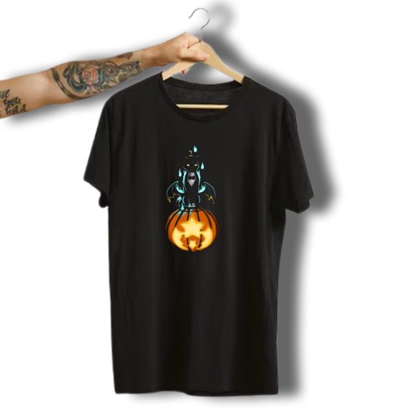 Halloween Black Cat With Bat Wings On Star Pumpkin Kitty T Shirt t shirt 1