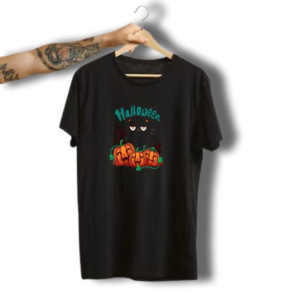 Halloween Black Cat With Pumpkins Party Funny Cat T Shirt t shirt 1 2