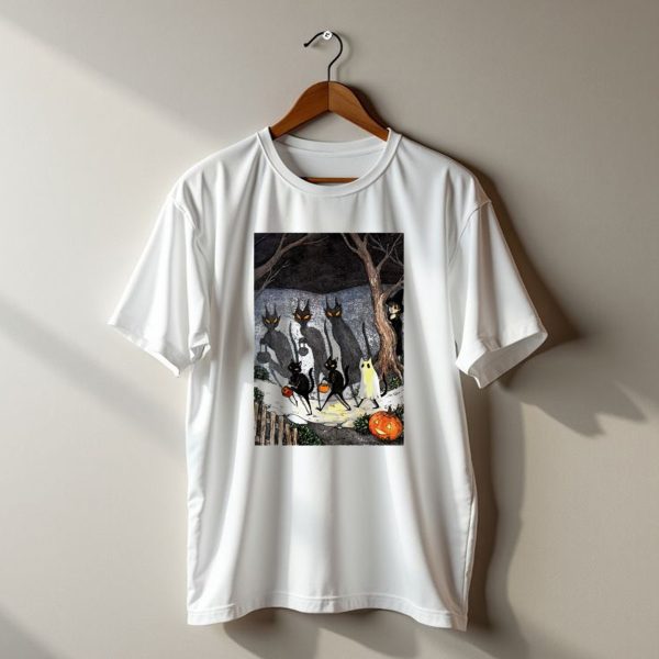 Halloween Black Cats Ghost Pumpkins Night Scene T Shirt t shirt 1