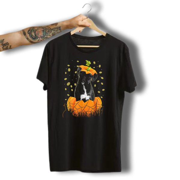 Halloween Boxer Dog Inside Pumpkin With Spider Web And Leaves T Shirt t shirt 1