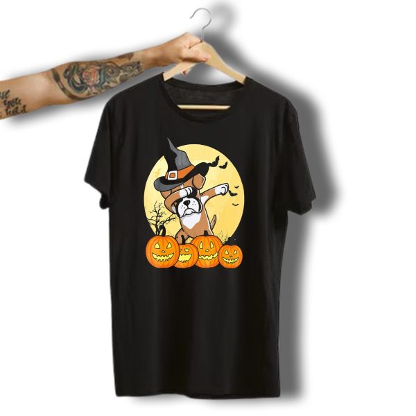 Halloween Boxer Dog Witch Hat Dabbing With Pumpkins T Shirt t shirt 1