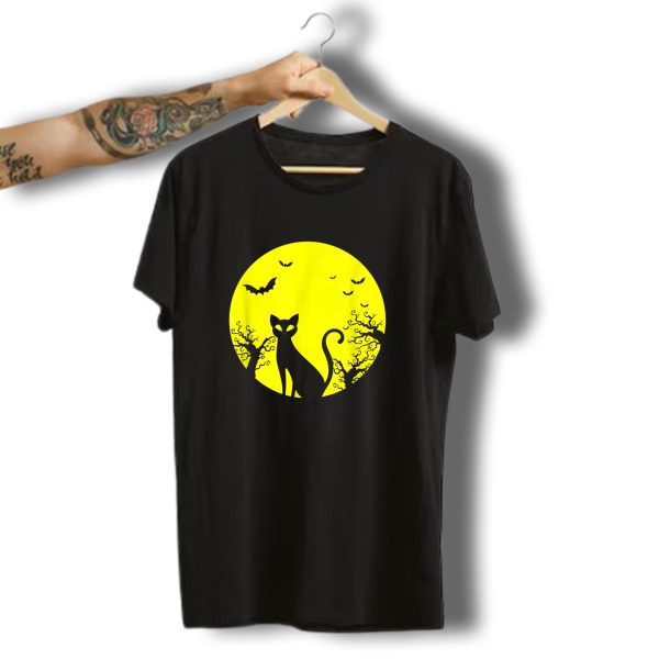 Halloween Cat Lover Moonlit Silhouette With Bats T Shirt t shirt 1
