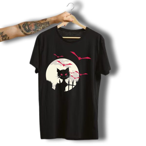 Halloween Cat Moon Bats T Shirt t shirt 1