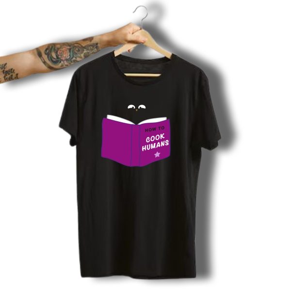 Halloween Cat Reading How To Cook Humans Book T Shirt t shirt 1