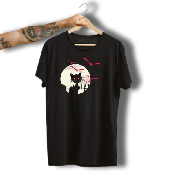 Halloween Cat Spooky Moon And Bats T Shirt t shirt 1