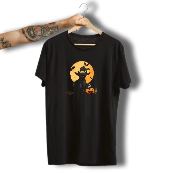 Halloween Cat Witch Hat Pumpkin Bats Haunted Moon Kitty T Shirt t shirt 1