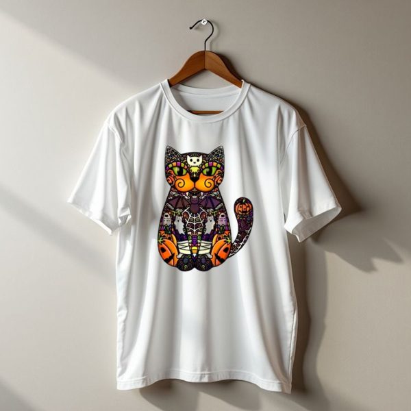 Halloween Cat With Pumpkins Ghosts And Bats T Shirt t shirt 1 1
