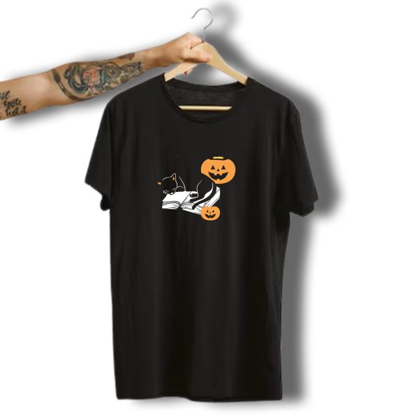 Halloween Cats Books Pumpkins And Bat T Shirt t shirt 1