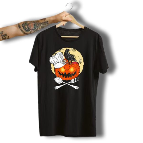 Halloween Chef Pumpkin With Raven And Utensils T Shirt t shirt 1