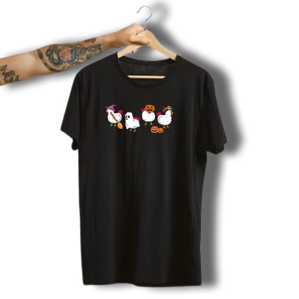 Halloween Chickens In Costumes With Pumpkins T Shirt t shirt 1