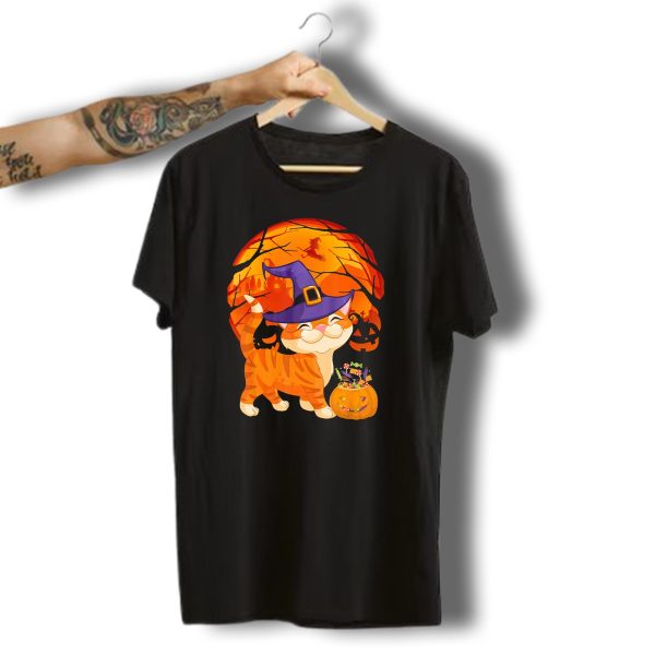 Halloween Costume Cat Witch Hat Happy Pumpkin Moon Scene T Shirt t shirt 1