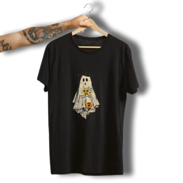 Halloween Costume Vintage Witch Hat Ghost Pumpkin Floral Bouquet T Shirt t shirt 1 1