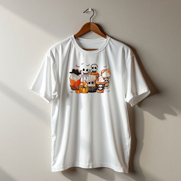 Halloween Cup Horror Funny Character Fall Pumpkin Latte Icons T Shirt t shirt 1