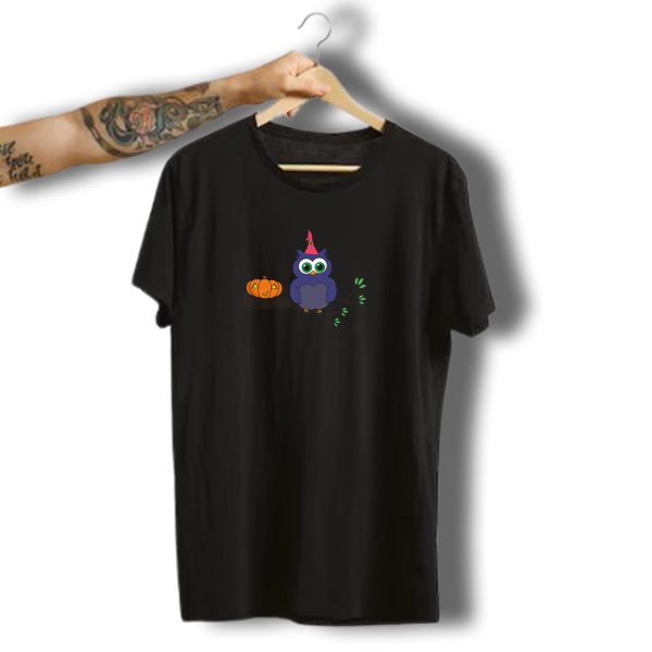 Halloween Cute Owl With Pumpkin On A Branch T Shirt t shirt 1