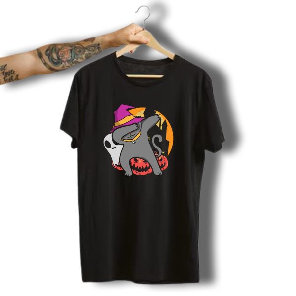 Halloween Dabbing Cat Witch With Pumpkins And Ghost T Shirt t shirt 1