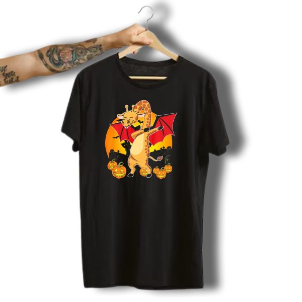 Halloween Dabbing Giraffe With Bat Wings And Pumpkins T Shirt t shirt 1