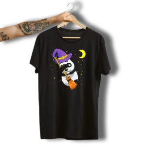 Halloween Dabbing Panda Witch Hat Broom Moon T-Shirt