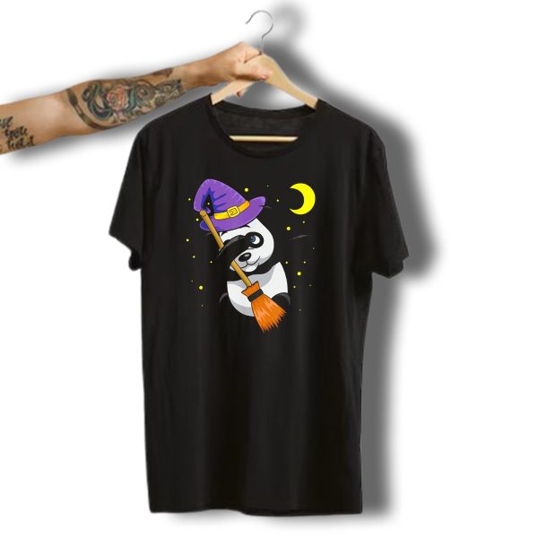 Halloween Dabbing Panda Witch Hat Broom Moon T Shirt 1 t shirt 1