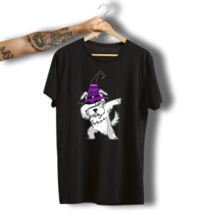 Halloween Dabbing Schnauzer Puppy Dog Witch Hat T-Shirt