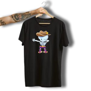 Halloween Dabbing Skeleton Cowboy Hat Boots T-Shirt