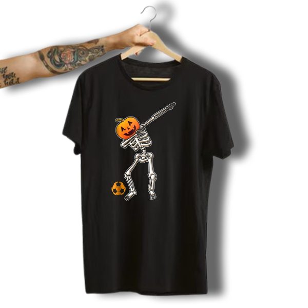 Halloween Dabbing Skeleton Jack O Lantern With Soccer Ball T Shirt 1 t shirt 1