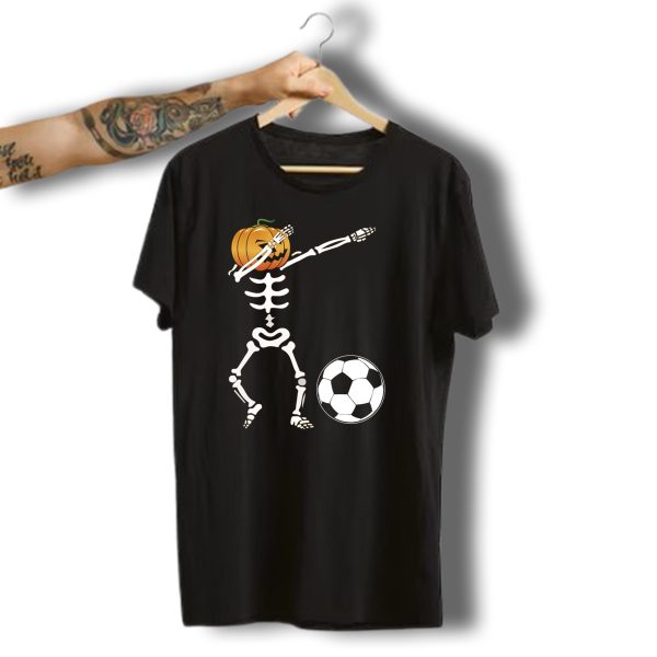 Halloween Dabbing Skeleton Pumpkin Head And Soccer Ball T Shirt t shirt 1