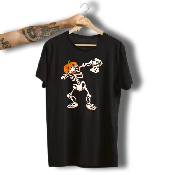 Halloween Dabbing Skeleton Pumpkin Head Video Game Controller T Shirt t shirt 1