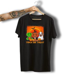 Halloween Dachshund Trio Trick Or Treat With Pumpkins And Moon Background T-Shirt